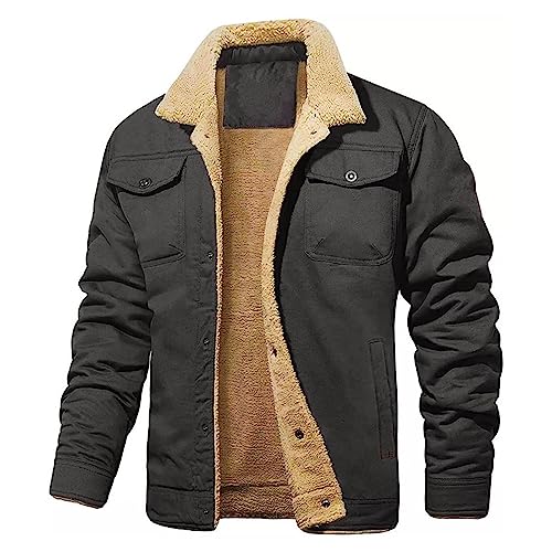 Revers Mit Brusttasche Einfarbig Fleecejacke Herren Winterjacke Dickes Warme Weich Bequem Outdoorjacke Hoodless Thermal Sweatjacke Solide Casual Fliegerjacke Freizeitjacke von LOIJMK