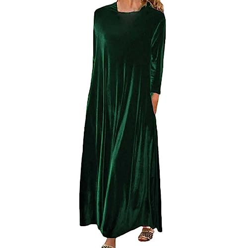 Samtkleid Damen Lang, Bequem Kostüm Samt Kleid für Damen, Freizeitkleider Damen Große Größen Langarm Kleid Damen Elegant Locker Kleider Rundhals Freizeit Kleid Damenkleider Elegant von LOIJMK