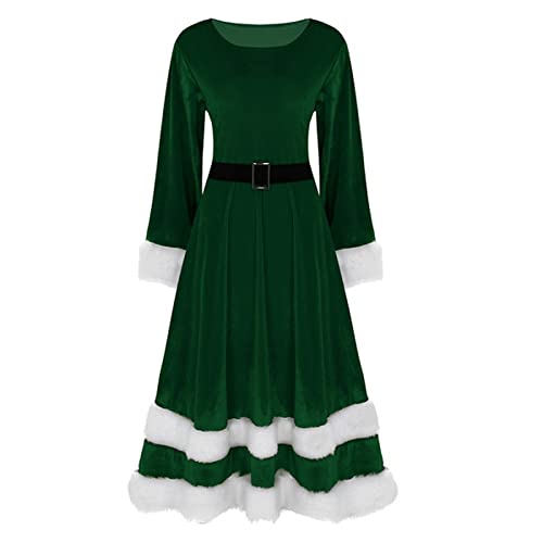 Samtkleid Damen - Weihnachtskleid Damen, Funky Langarm Kleid Damen Elegant Christmas Partykleid Damen A-Linien Etuikleid Damen Langarm Festliche Kleider für Damen Swing Kleider Midikleid von LOIJMK