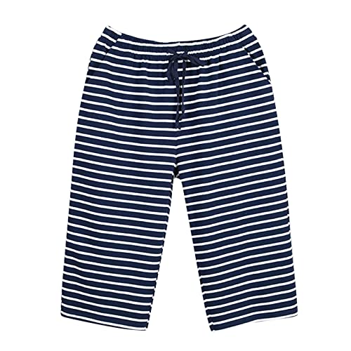 Schlafanzughose MäNner Atmungsaktiv 3/4 Elastischer Bund Gestreifte Pyjamahose Herren Loose Bequeme Mit Taschen Homewear Weich Bequeme Atmungsaktiv Schlafhose Mid Rise von LOIJMK