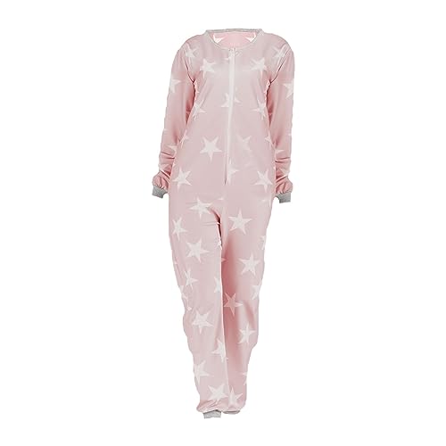 Schlafoverall Damen Ohne Kapuze Modal Hausanzug Bedruckt Freizeitanzug Mit Reißverschluss Lang Schlafanzug Große Größen Nachtwäsche Sleepwear Pyjama-Set Loungewear Jumpsuit Damen Elegant Langarm von LOIJMK