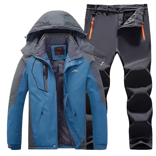 Schneeanzug Herren Zweiteilig | Skianzug Herren 2 Teilig Set - Outdoor-Skikleidung Winddicht Ski Anzug Mit Kapuzen Atmungsaktiv Softshelljacke/Schneehose Winter Snowboarden Ski-Anzug Schnee-Jumpsuit von LOIJMK