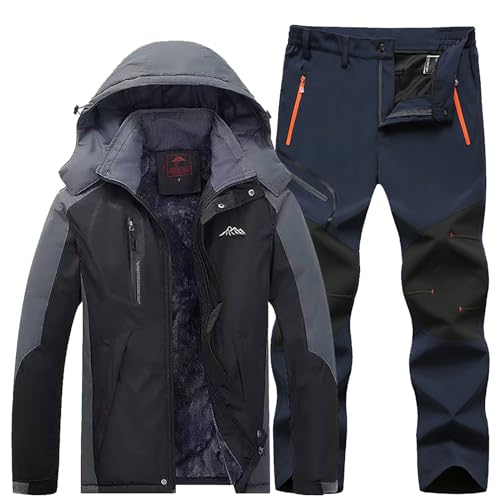LOIJMK Herren Zweiteilig | Skianzug Herren 2 Teilig Set - Outdoor-Skikleidung Winddicht Ski Anzug Mit Kapuzen Atmungsaktiv Softshelljacke/Schneehose Winter Snowboarden Ski-Anzug Schnee-Jumpsuit von LOIJMK