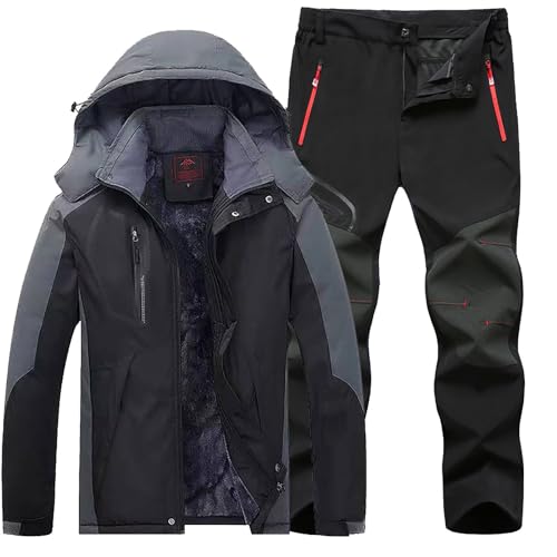 LOIJMK Damen Skianzug Zweiteilig | Skianzug Herren 2 Teilig Set - Outdoor-Skikleidung Winddicht Ski Anzug Mit Kapuzen Atmungsaktiv Softshelljacke/Schneehose Winter Snowboarden von LOIJMK