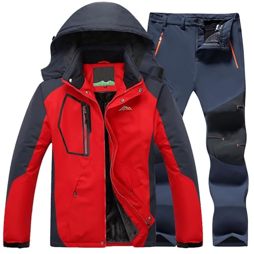 Schneeanzug Herren Zweiteilig | Skianzug Herren 2 Teilig Set - Outdoor-Skikleidung Winddicht Ski Anzug Mit Kapuzen Atmungsaktiv Softshelljacke/Schneehose Winter Snowboarden Ski-Anzug Schnee-Jumpsuit von LOIJMK