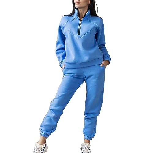 Sportanzug Damen Ohne Kapuze, Jogginganzug Trainingsanzug mit Reißverschluss Stehkragen Tracksuit Freizeitanzug Winter Sweatshirt & Jogginghose Lounge Set 2 Stück Outfits Loungewear von LOIJMK