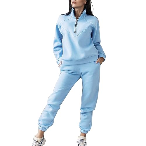 Sportanzug Damen Ohne Kapuze, Jogginganzug Trainingsanzug mit Reißverschluss Stehkragen Tracksuit Freizeitanzug Winter Sweatshirt & Jogginghose Lounge Set 2 Stück Outfits Loungewear von LOIJMK