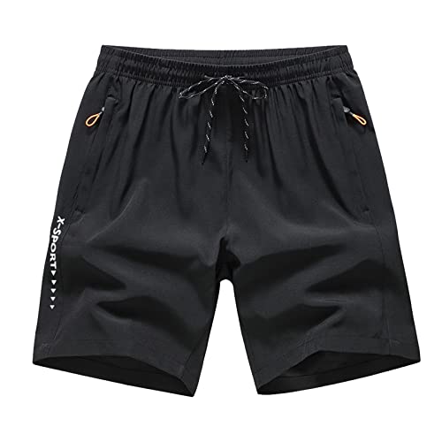 Sporthose Herren Kurz ReißVerschlusstaschen Fitnesshose Regular Fit Sommer Leicht Strandhose MäNner Grau Elastische Taille Freizeithose Bequeme Workout Shorts Sweatshorts Funktionsshorts Trainingshose von LOIJMK
