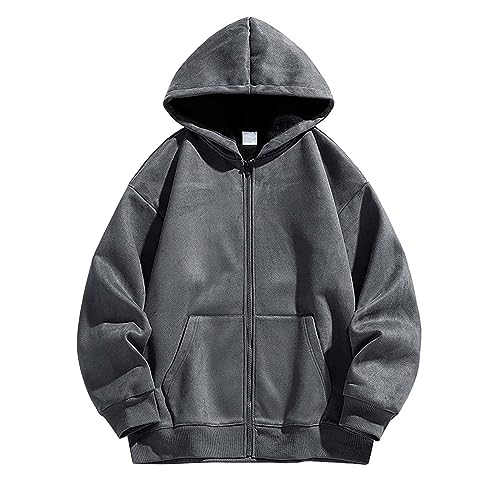 Sweatjacke Herren Oversize Mit Kapuze ，Hoodie MäNner Beige Full ReißVerschluss，Kapuzenpullover Baggy Mit Taschen Sweatshirt Mit Kapuze Leicht Atmungsaktiv üBergangsjacke Herbst College Jacke von LOIJMK