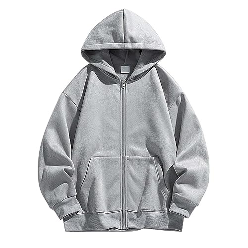 Sweatjacke Herren Oversize Mit Kapuze ，Hoodie MäNner Beige Full ReißVerschluss，Kapuzenpullover Baggy Mit Taschen Sweatshirt Mit Kapuze Leicht Atmungsaktiv üBergangsjacke Herbst College Jacke von LOIJMK