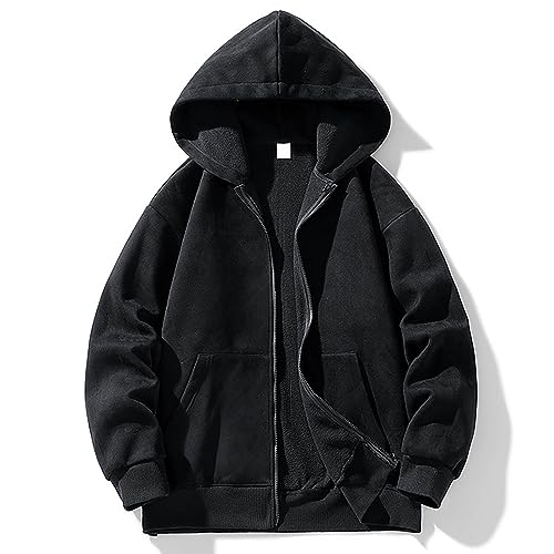 Sweatshirt MäNner Kapuze Schwarz Sporthemd Herren Langarm ReißVerschluss Hoodie Pullover Herbst Mit Taschen Kapuzenpulli Leicht Atmungsaktiv Hoodie Soild Casual College Jacke von LOIJMK