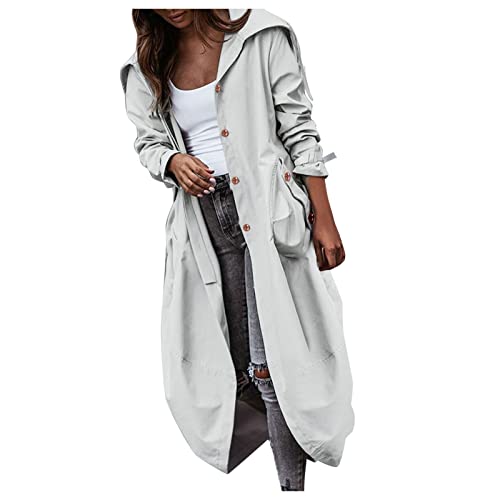 Trenchcoat Damen Lang GroßE GrößEn，Windjacke Frauen Leicht Schwarz，Lange MäNtel Baggy Mit Taschen Steampunk Jacke Mit Kapuze Herbstmantle Y2k Freizeitjacke Casual von LOIJMK