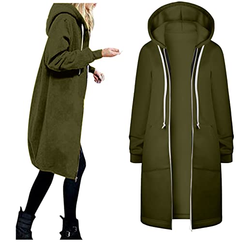Trenchcoat Damen Lang Mit Kapuze Hoodie Frauen Oversize Blau Lange MäNtel ReißVerschluss Winterpullover GrößEn üBergrößEn Windjacke Elegant Herbstmantel DüNne Atmungsaktiv Freizeit Oberteile von LOIJMK