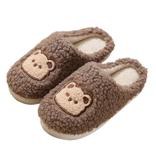 Warme Hausschuhe Damen Plüsch Bären Pantoffeln Hüttenschuhe Winter Gefütterte Hausschuhe Memory Foam Slippers Schlappen Tiere Pantoletten Rutschfeste Hauspantoffeln Hausschlappen Filzpantoffeln von LOIJMK