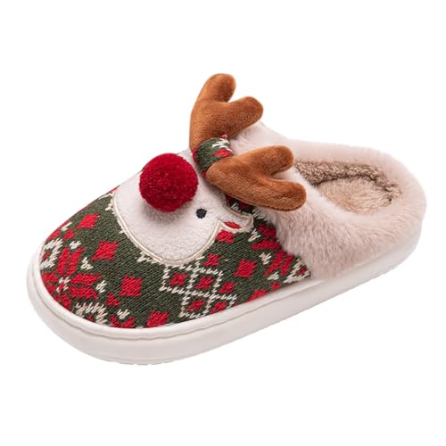 Weihnachten Hausschuhe Damen Winter Elch Pantoletten Memory Foam Hauspantoffeln Warme Hausschuhe Damen Plüsch Slippers Schlappen Cute Hausschlappen Winter Hüttenschuhe Filzpantoffeln Filzhausschuhe von LOIJMK