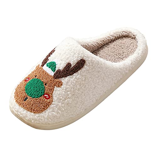 Weihnachten Hausschuhe Damen Winter Elch Warme Hausschuhe Damen Memory Foam Pantoletten Filzpantoffeln Hauspantoffeln Hausschlappen Winter Hüttenschuhe Gefütterte Slippers Schlappen Filzhausschuhe von LOIJMK
