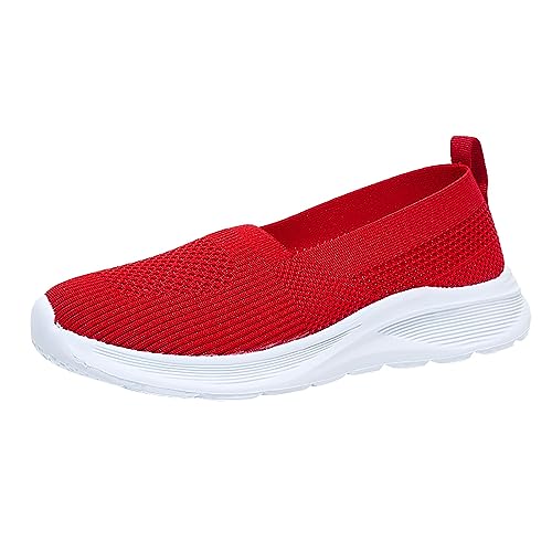 Weiße Keilabsatz Schuhe Damen Weis Große Damenschuhe, , atmungsaktive, bequeme Mesh-Freizeit-Sportschuhe, zum Hineinschlüpfen aus fliegendem Stoff mit weicher Sohle Schuhe Hallux Valgus (Red, 36) von LOIJMK