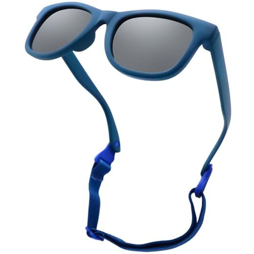 LOJUDI Baby Sonnenbrille Polarisierte mit Riemen Verstellbar Weicher Silikonrahmen für 0-24 Monate-Dunkelblau/Grau von LOJUDI