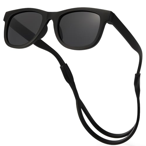 LOJUDI Baby Sonnenbrille 0-24 Monate - Polarisierte mit Silikonband Flexibel Einstellbar Silikonrahmen für Sonnenbrille Baby 0-2 Jahre UV Schutz-Schwarz/Schwarz von LOJUDI