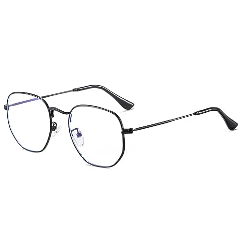 LOJUDI Blaulichtfilter Brille Rund für Damen und Herren,Anti Blaulicht Brille ohne StäRke,Blue Light Blocking Glasses,Retro Metall Frame Blaufilter Gaming Brille Computerbrille - Schwarz Rahmen von LOJUDI