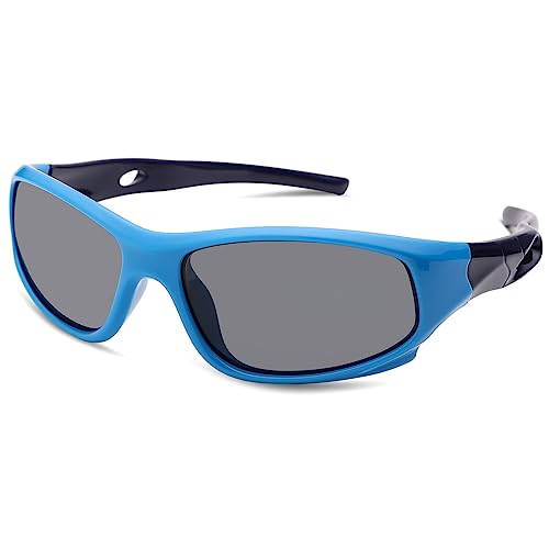 LOJUDI Fahrradbrille Kinder Sonnenbrille Polarisiert Sport UV400 Schutz für Kinder Jungen MäDchen 5-12 Jahre (Blau) von LOJUDI