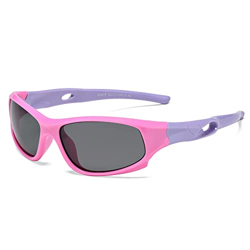 LOJUDI Fahrradbrille Kinder Sonnenbrille Polarisiert Sport UV400 Schutz für Kinder Jungen MäDchen 5-12 Jahre (Rosa) von LOJUDI