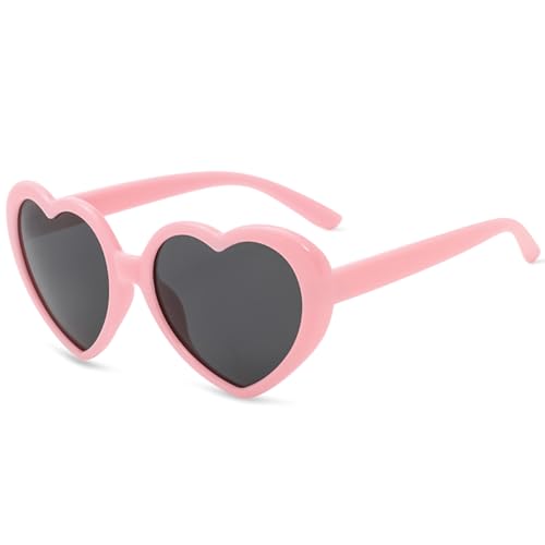 LOJUDI Herz Sonnenbrille Herzbrille Rot - Polarisierte Damen Herren Rote Rosa Heart Shaped Sunglasses Herzform Brille-Rosa von LOJUDI