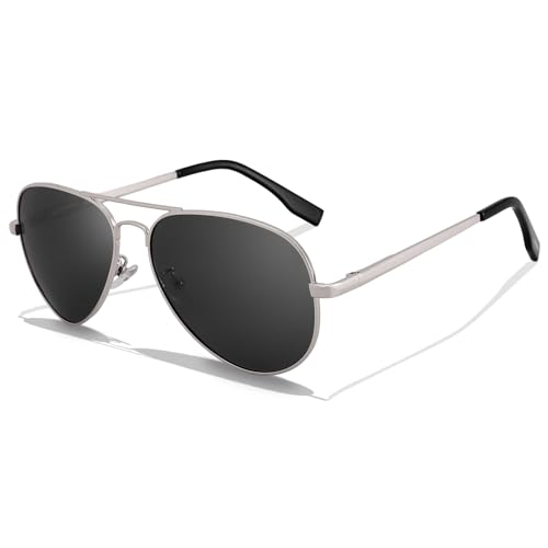 LOJUDI Pilotenbrille Kinder Sonnenbrille Polarisierte Fliegerbrille Coole Verspiegelt mit UV400 Schutz für Jungen MäDchen Teenage 8-18 Jahre-Silber/Schwarz von LOJUDI