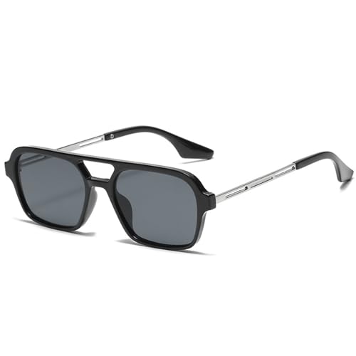 LOJUDI Retro Sonnenbrille Damen Pilotenbrille Herren Vintage Fliegerbrille Blau Gläser Piloten Rechteckig 70er Metall Design Brille UV400 Schutz-Schwarz/Grau von LOJUDI