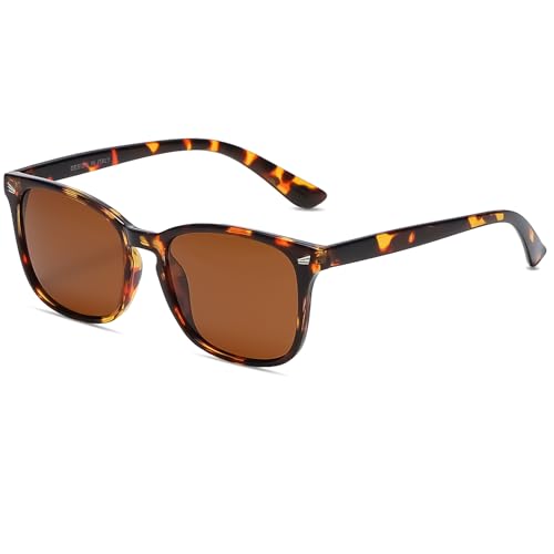 LOJUDI Sonnenbrille Damen Herren Polarisiert - Rechteckig Retro Brille Männer Frauen Coole Schwarz Vintage Sunglasses Men Woman mit UV400 Schutz Unisex-Leopard/Braun von LOJUDI