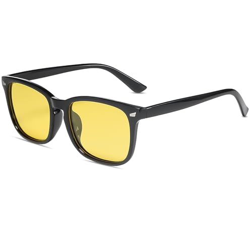 LOJUDI Sonnenbrille Damen Herren Polarisiert - Rechteckig Retro Brille Männer Frauen Coole Schwarz Vintage Sunglasses Men Woman mit UV400 Schutz Unisex-Schwarz/Gelb von LOJUDI