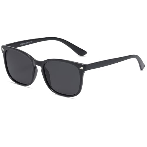 LOJUDI Sonnenbrille Damen Herren Polarisiert - Rechteckig Retro Brille Männer Frauen Coole Schwarz Vintage Sunglasses Men Woman mit UV400 Schutz Unisex-Schwarz/Grau von LOJUDI