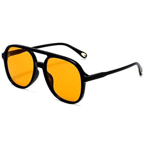 LOJUDI Sonnenbrille Herren Damen Retro - Pilotenbrille Polarisiert 70er Jahre Fliegerbrille Vintage Brille UV400 Schutz-Schwarz/Orange Gelb von LOJUDI
