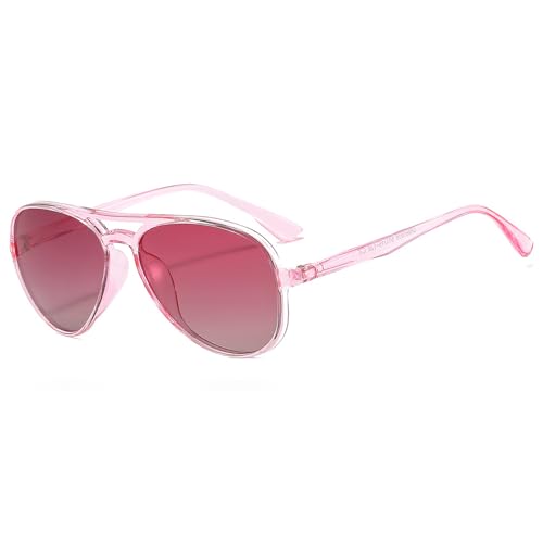 LOJUDI Sonnenbrille Kinder Pilotenbrille Polarisiert Fliegerbrille Coole UV400 Schutz für Jungen MäDchen 4-12 Jahre-Rosa von LOJUDI