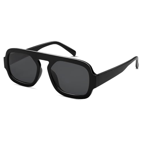 LOJUID Retro Sonnenbrille Damen Herren Eckig Vintage Pilotenbrille Groß Gläser Coole Brille Sunglasses Woman Men mit UV Schutz-Schwarz/Schwarz von LOJUDI