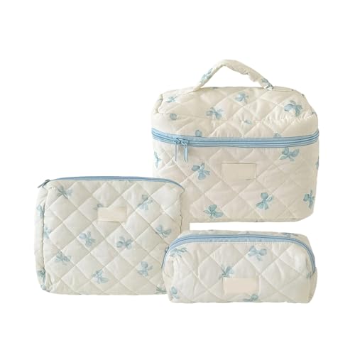 3 Stücke Gesteppte Kosmetikbeutel Set mit Bögen Dekoration Make -up -Taschen Aufbewahrung organisiert für Frauen und Mädchen geeignet von LOKAXXZU