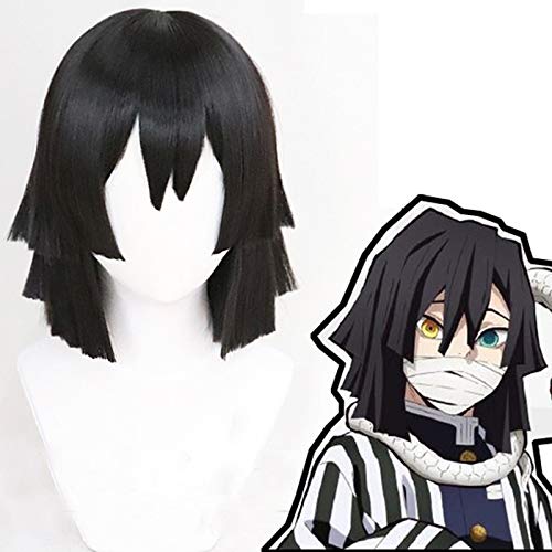 Anime Dämon Slayer Kimetsu no yaiba iguro Obanai Kurzes schwarzes Perücken hitzebeständiges Haar Cosplay Kostüm Perücken + kostenlose Perückenkappe von LOKAXXZU