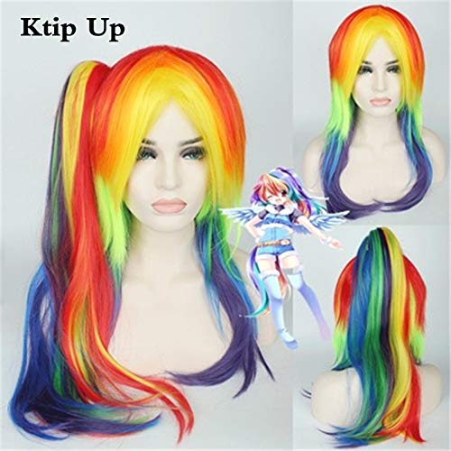Anime My Little Pony Rainbow Cosplay Perücken Langes synthetisches Haar Halloween Weihnachtsfeier Kostüm Perücke mit Pferdeschwanz für Frauen von LOKAXXZU