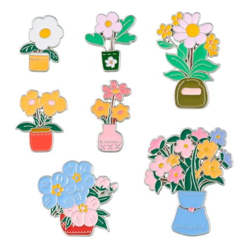 Cheriswelry 7pcs Blume Emaille Pins Leichtmetallbrosche für Rucksackkleidung süße Metallblumenbroschen Stifte 25~43,5 mm Rucksackstifte Retro Revers Pin für Frauen Männern DIY NEWING Jacke Jacke von LOKAXXZU