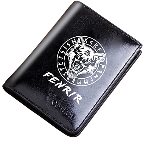Einzigartige Männer Vintage Pocket Reißverschluss Brieftasche, große Kapazität Leder BIFOLD Kurz Geldbörsen, Wikinger -Symbol Amulett Kartenhalter Geldbeutel Jungen Männlich Neuheit Geschenk, Schwarz, von LOKAXXZU