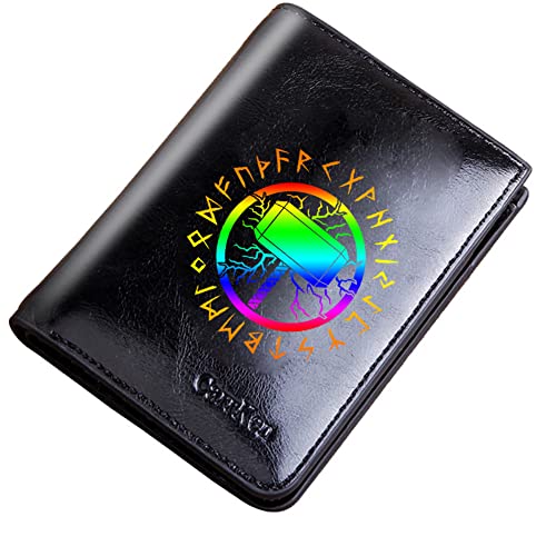 Einzigartige Männer Vintage Pocket Reißverschluss Brieftasche, große Kapazität Leder BIFOLD Kurz Geldbörsen, Wikinger -Symbol Amulett Kartenhalter Geldbeutel Jungen Mann Neuheit Geschenk, Schwarz, von LOKAXXZU