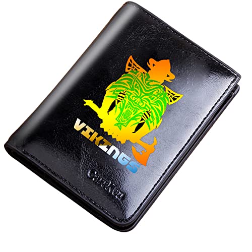 Einzigartige Männer Vintage Pocket Reißverschluss Brieftasche, große Kapazität Leder BIFOLD Kurz Geldbörsen, Wikinger -Symbol Amulett Kartenhalter Geldbeutel Jungen Mann Neuheit Geschenk, Schwarz, von LOKAXXZU