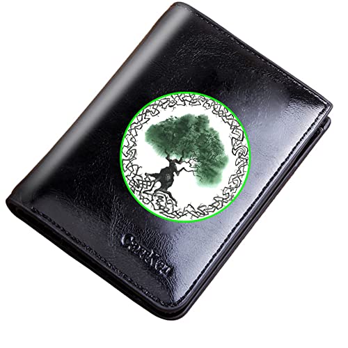 Einzigartige Männer Vintage Pocket Reißverschluss Brieftasche, große Kapazität Leder BIFOLD Kurz Geldbörsen, Wikinger -Symbol Amulett Kartenhalter Geldbeutel Jungen Mann Neuheit Geschenk, Schwarz, von LOKAXXZU