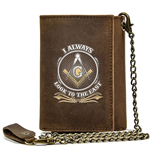 Einzigartige Männer mit echtem Leder Trifold Wallets mit Kette, vollem Getreideleder handgefertigt westlich Rodeo Kreditkarte Halter Freimaurer Slim Vintage Short Tasche Luxus männliches Geschenk, von LOKAXXZU