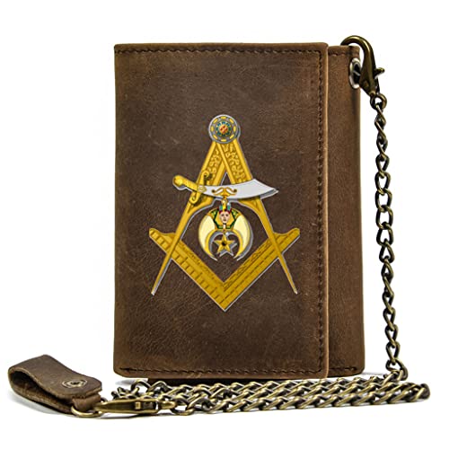 Einzigartige Männer mit echtem Leder Trifold Wallets mit Kette, vollem Getreideleder handgefertigt westliche Rodeo -Kreditkartenhalter Freimaurer Slim Vintage Short Tasche Luxus männliches Geschenk, von LOKAXXZU
