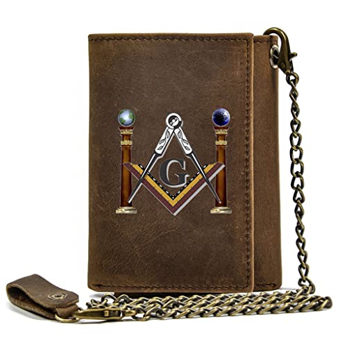 Einzigartige Männer mit echtem Leder Triufold Wallets mit Kette, vollem Getreideleder handgefertigt westliche Rodeo -Kreditkartenhalter Freimaurer Slim Vintage Short Tasche Luxus männliches Geschenk, von LOKAXXZU