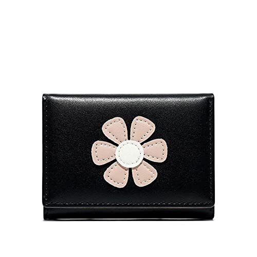 Frauen Brieftaschen Brieftaschen Frauen florale Applikationen Süße Kawaii Kartenhalter Mädchen Geldbörse koreanische Style Geldbeutel Mode stilvolle Mini -Brieftasche Ulzzang (Farbe: Schwarz) von LOKAXXZU