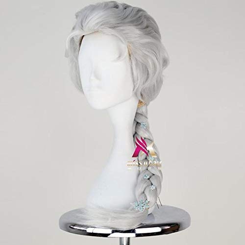 Halloween Snow Queen gefroren Frauen Königin Elsa Blonde Perücke mit Schnee Haarnadel Prinzessin Anna Rollenspiel Spiel Braid Hair Perücken Elsa Kostüme One Size Silber von LOKAXXZU