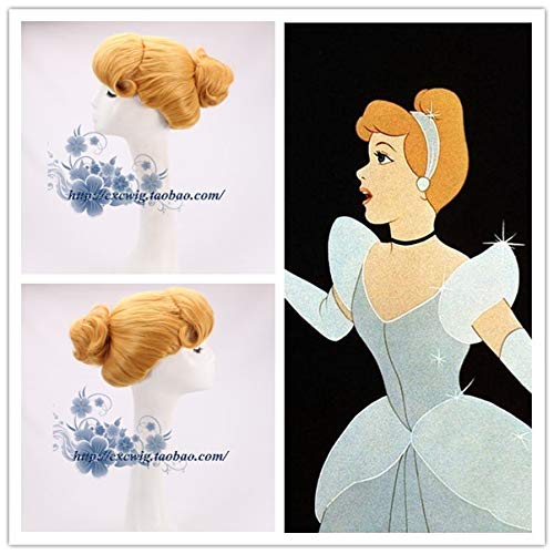 Halloween Women Fairy Cinderella Prinzessin Perücke Erwachsene Rollenspiel Klassiker Gelb Hochsteckfrisur Cinderella Hair Perücken Kostüme von LOKAXXZU