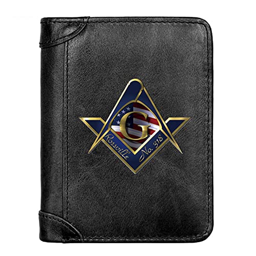 Herren echtes Leder mit hoher Kapazität Triufold Short Brieftasche, RFID blockieren multifunktionale schlanke, schlanke Fotofenster und Kreditkartenhalter Freimaurer -Geld -Geld -Geldbörsen, Schwarz, von LOKAXXZU